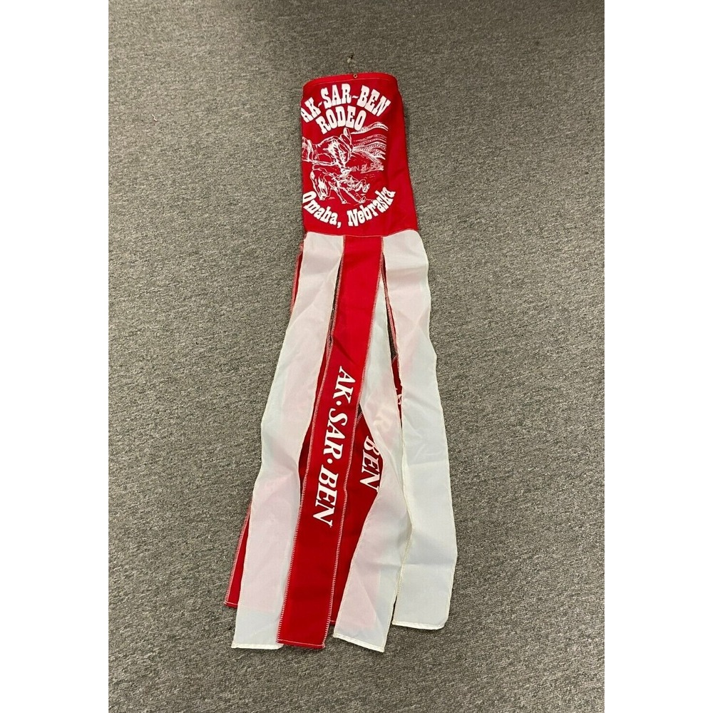 Vintage 41" Aksarben Rodeo Windsock Flag Nebraska Omaha Wind Sock Red White